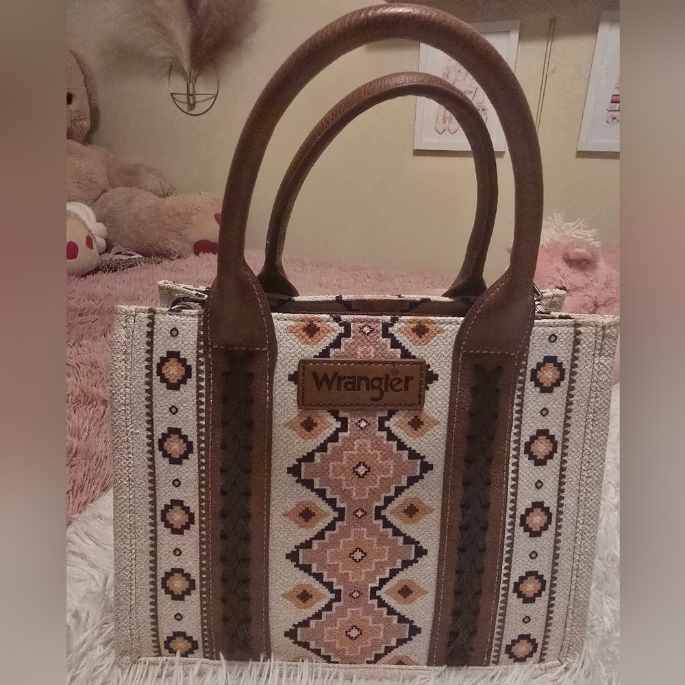 Small Wrangler White Aztec Tote Bag